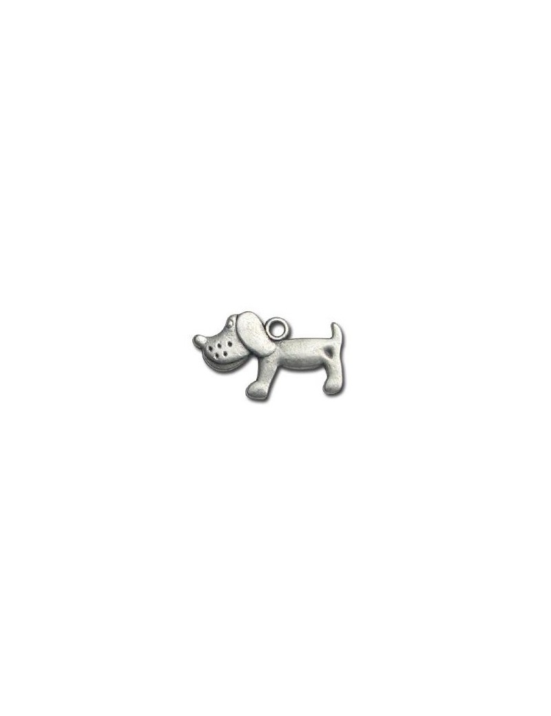 Pampille ou breloque chien en metal plaque argent antique mat-23mm