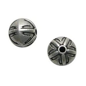 Perle ronde gravee en metal placage argent-12mm