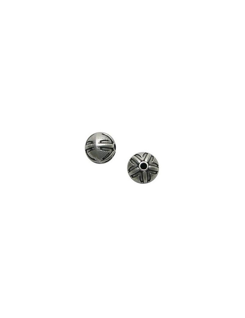 Perle ronde gravee en metal placage argent-12mm