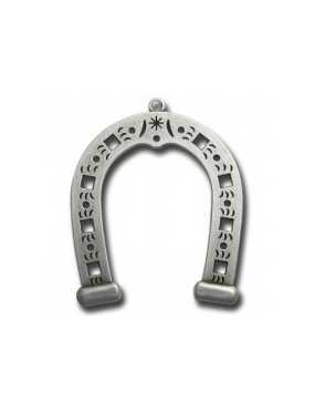 Pendant grand fer a cheval en metal placage argent antique mat-68mm