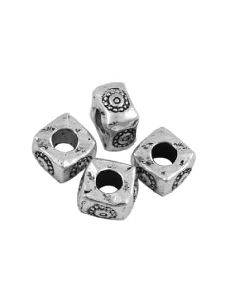 Perle intercalaire cubique gravures 4 faces couleur argent tibet-7.5mm