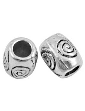 Perle tonneau gravures spirales couleur argent tibetain-7mm