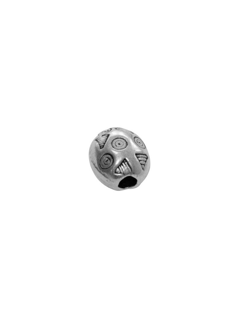 Belle perle ovale gravee metal placage argent-12mm