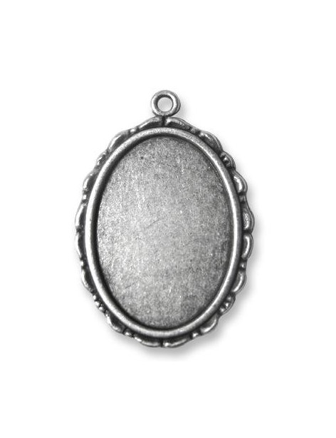Pendant ovale en metal plaque argent antique-33mm