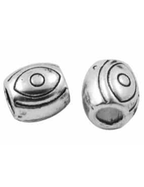 Perle tonneau gravee en metal couleur argent tibetain-6mm