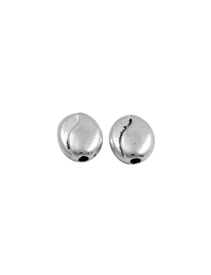 Perle ovale plate en metal couleur argent tibetain-7.5mm