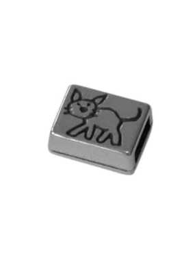 Perle passant rectangle chat pour cuir plat de 6mm