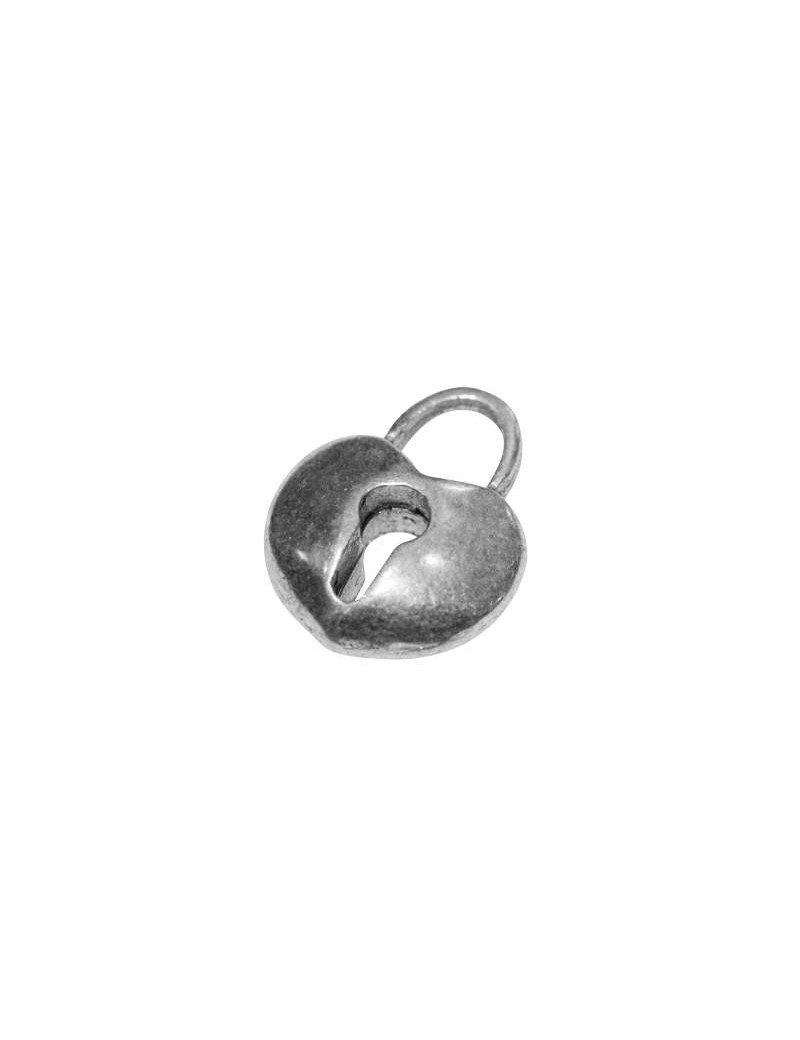 Pampille cadenas coeur en metal placage argent-13mm