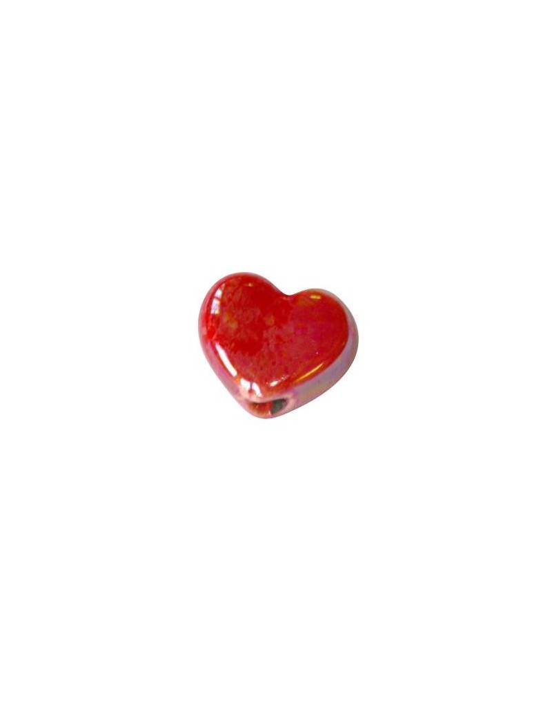 Perle coeur en ceramique rouge-13mm
