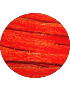 Cordon de cuir plat 5mm x 2mm de couleur orange fluo-vente au cm