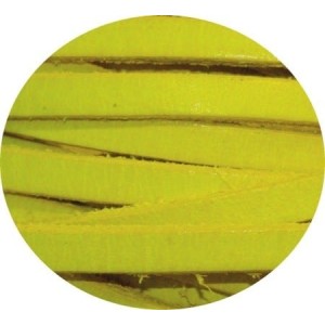 Cordon de cuir plat 5mm x 2mm de couleur jaune fluo-vente au cm