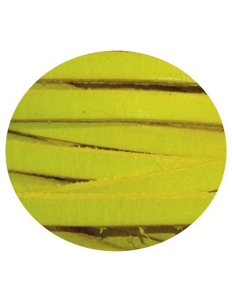 Cordon de cuir plat 5mm x 2mm de couleur jaune fluo-vente au cm