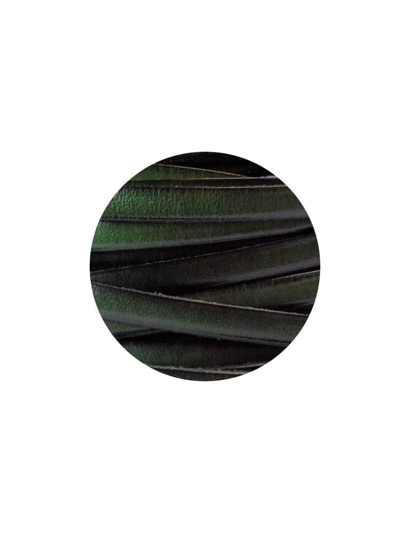 Cordon de cuir plat 5mm x 2mm de couleur vert olive fonce-vente au cm