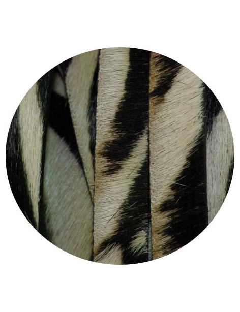 Lacet plat de cuir avec poils couleur zebre-10mm