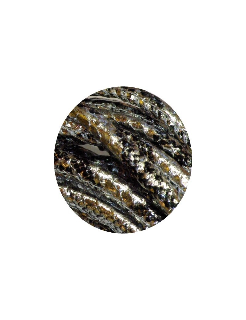 Cordon de cuir artificiel serpent argent noir-5mm-vente au cm