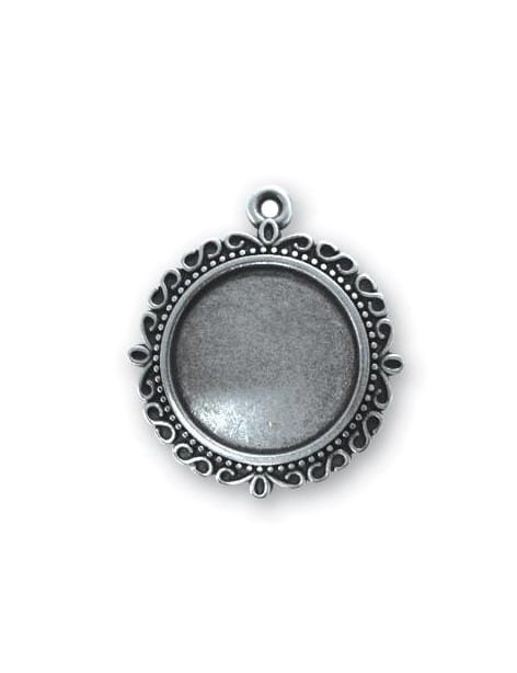 Support fimo baroque rond placage argent-38mm