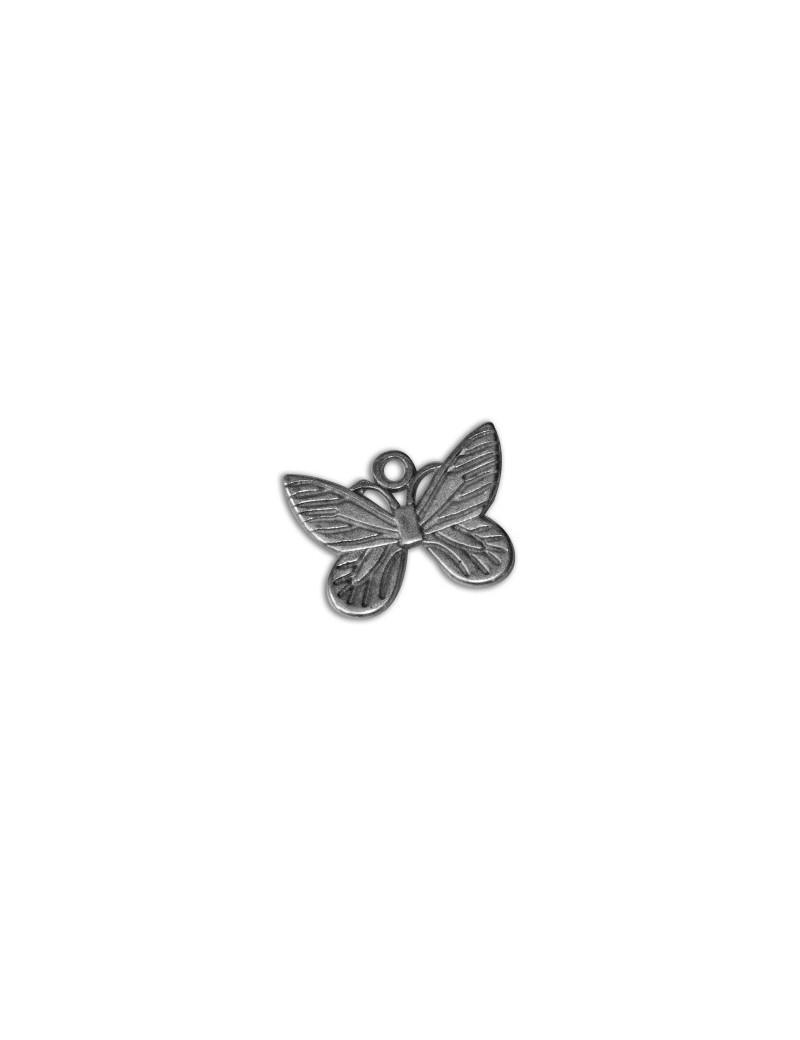 Pampille papillon 2 faces en metal placage argent-21mm