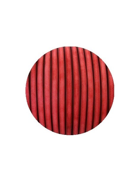 Cordon de cuir plat vintage 5mm couleur rouge uni-vente au cm