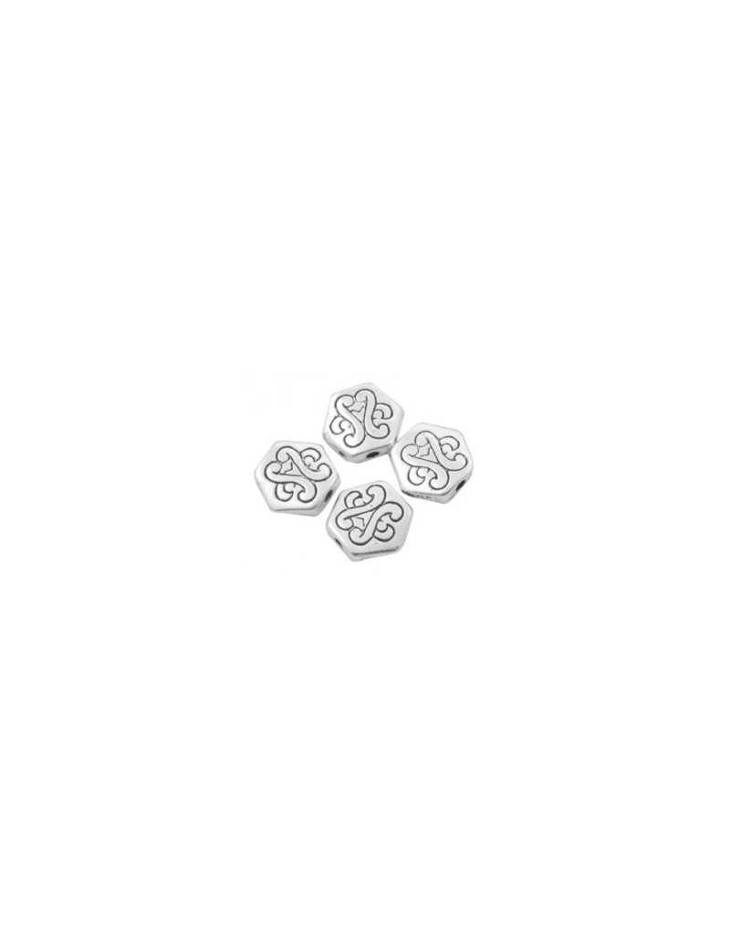 Perle hexagonale gravee en metal sans plomb et sans nickel-10mm