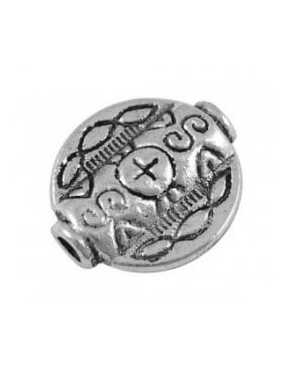 Perle plate ronde en metal couleur argent tibetain sans plomb-18mm
