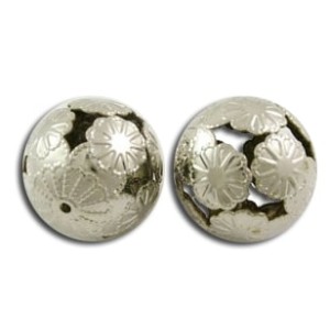 Perle ajouree couleur nickel-16mm