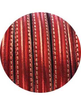 Cordon de cuir demi rond creux rouge metallique-vente au cm