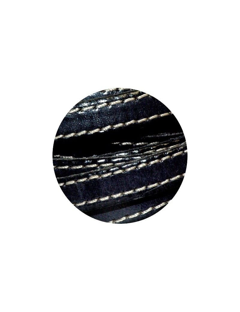 Cordon de cuir plat 10mm x 2mm noir coutures-vente au cm