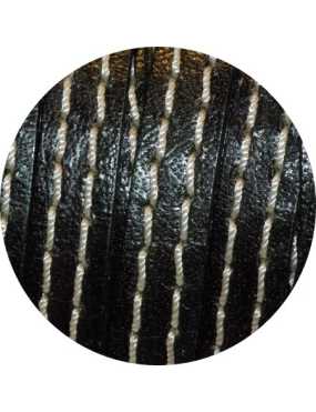 Cordon de cuir plat 10mm x 2mm noir grosses coutures-vente au cm