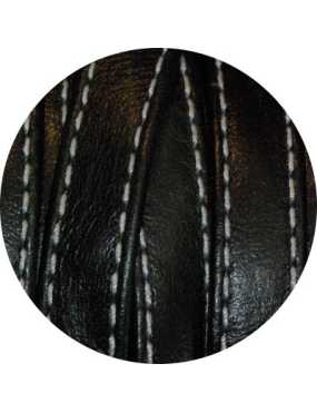 Cordon double de cuir plat 10mm noir coutures vendu au metre