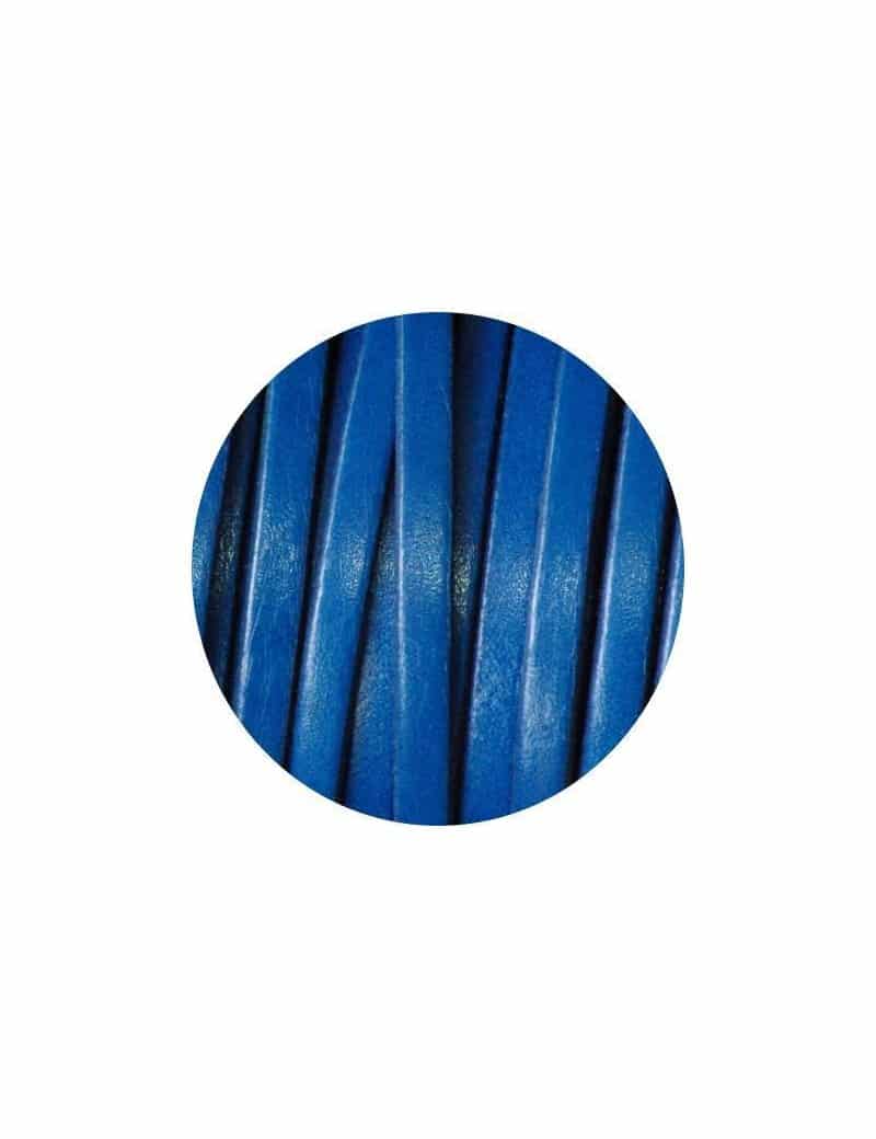 Cordon de cuir plat 5mm bleu vendu au metre