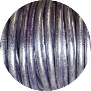 Lacet de cuir rond lilas metal Espagne-5mm