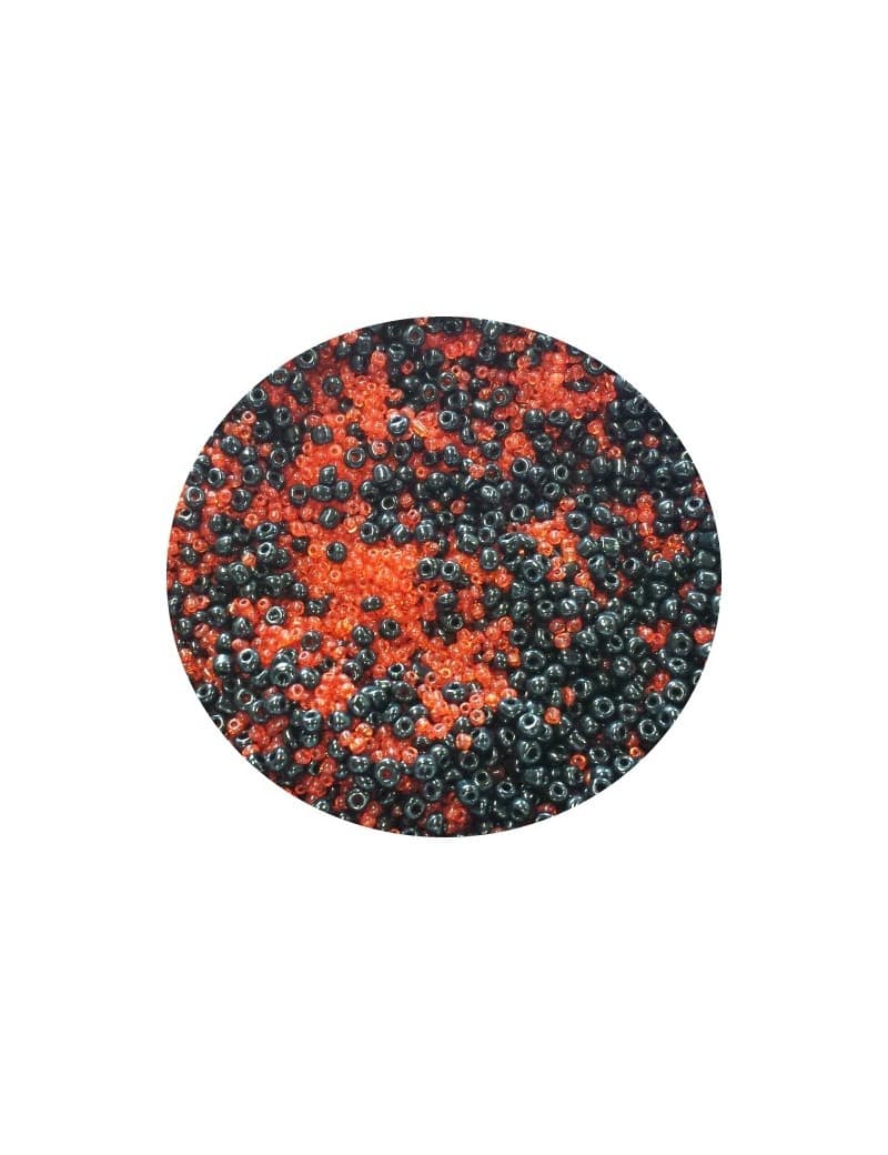 Pochette de perles rocailles rouges et noires en melange-20 gr