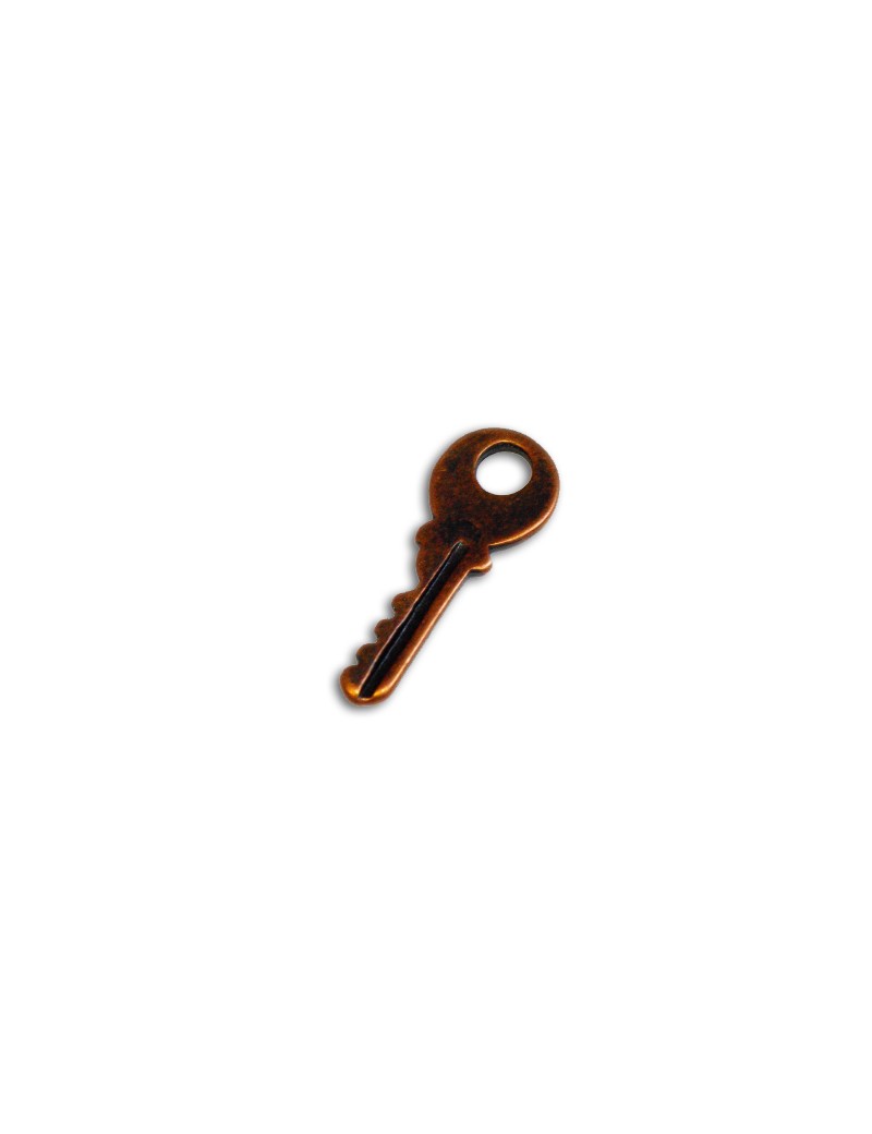 Petite breloque clef en metal couleur cuivre-19mm