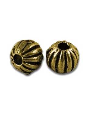 Petite perle ronde cotelee  couleur or antique-4mm