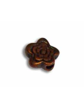 Perle metal en forme de fleur gravee couleur cuivre-6mm