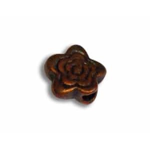 Perle metal en forme de fleur gravee couleur cuivre-6mm