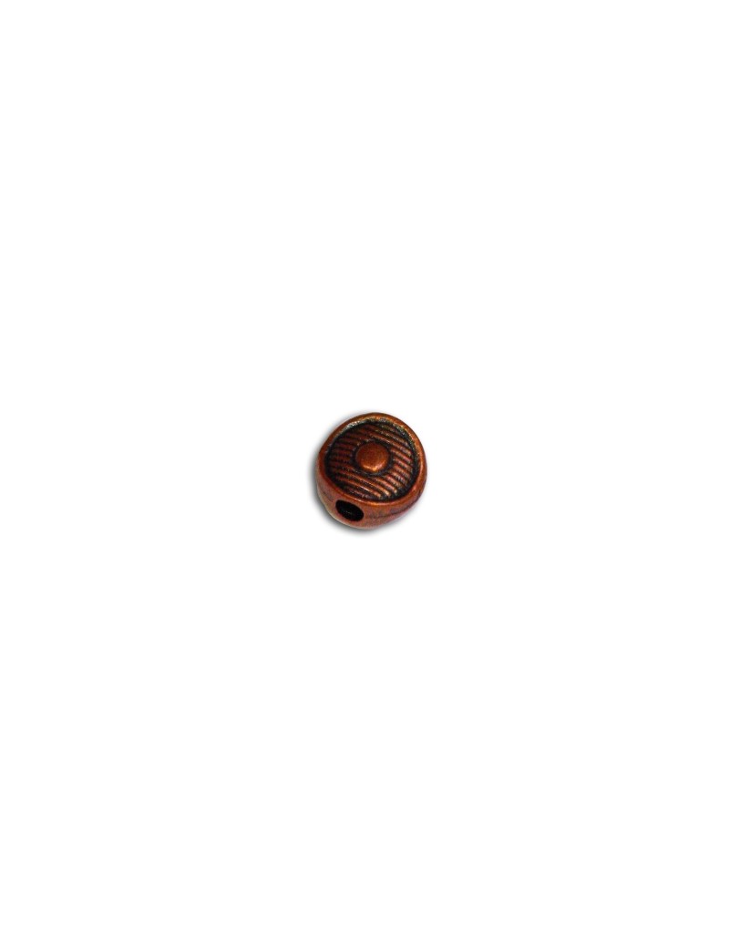 Perle metal ronde et plate striee couleur cuivre antique-6mm