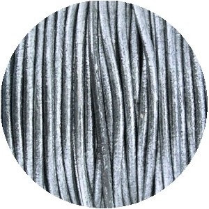Cordon de cuir rond de couleur argent metal-2mm-Espagne