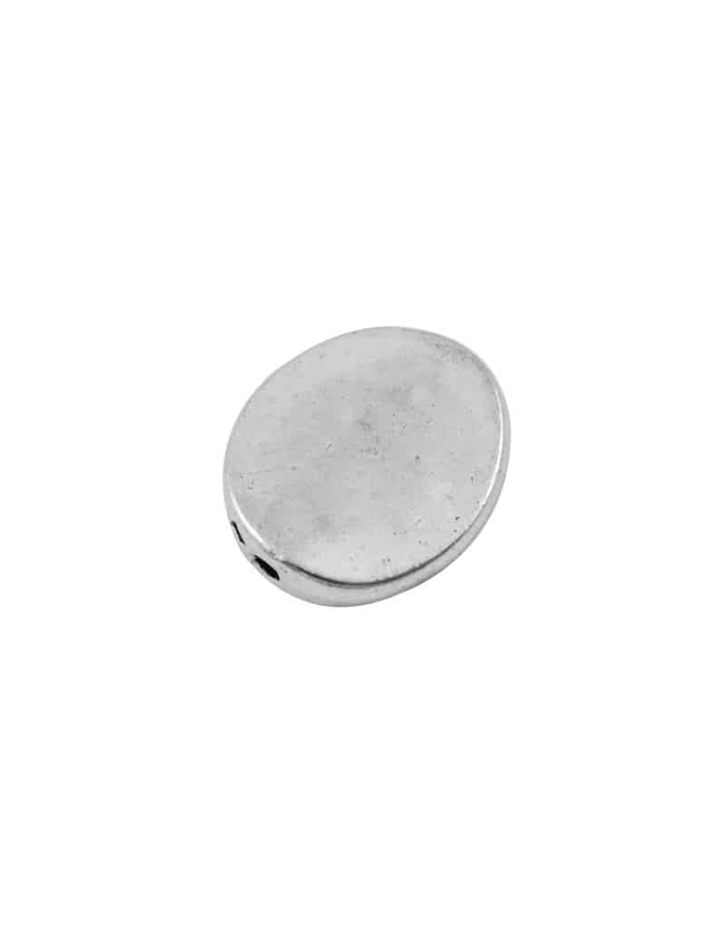 Perle plate et lisse ovale couleur argent tibetain-15mm
