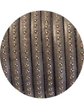 Cordon de cuir plat 6mm gris a billes vendu au metre
