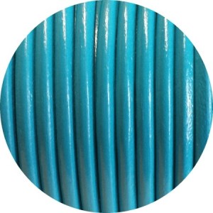 Lacet de cuir rond bleu turquoise Espagne-5mm