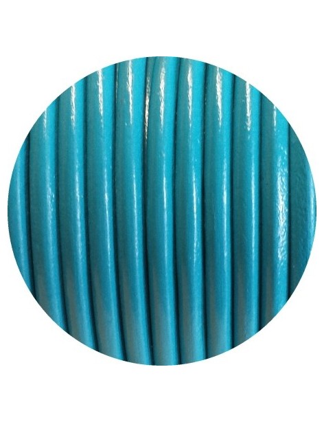 Lacet de cuir rond bleu turquoise Espagne-5mm