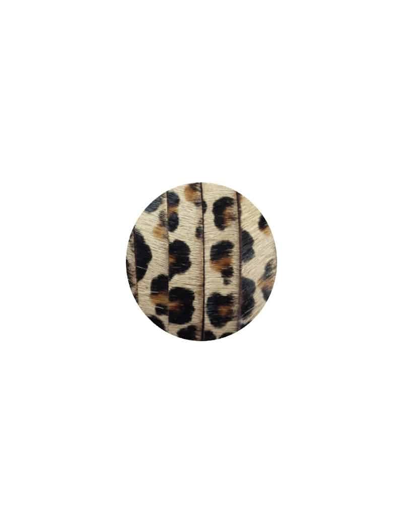 Lacet de peau avec poils couleur leopard-10mm