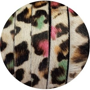 Lacet de peau avec poils leopard fantaisie-10mm