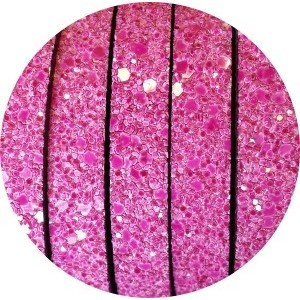 Lacet fantaisie plat 10mm effet quartz rose fuchsia-vente au cm