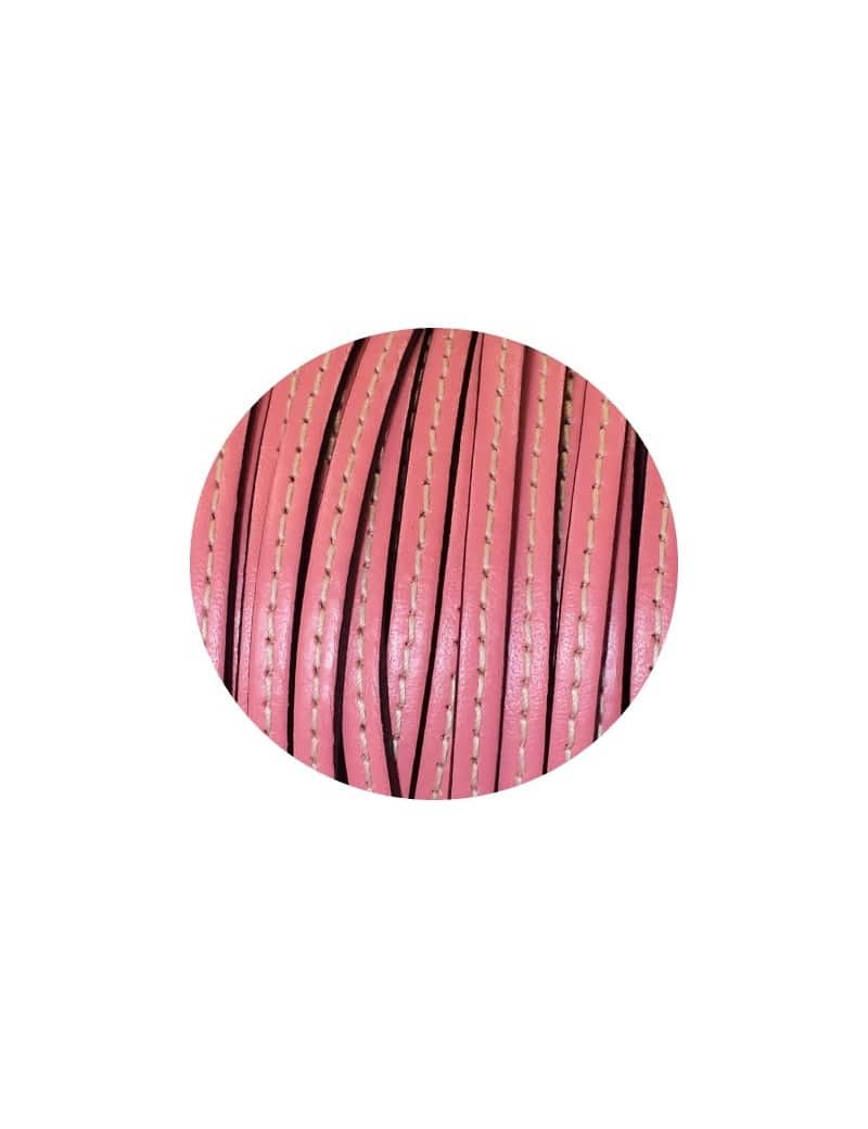 Cordon de cuir plat 5mm rose bebe couture blanche vendu au metre
