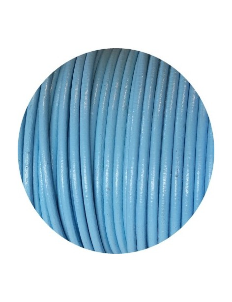 Cordon de cuir rond couleur bleu celeste-3mm-Espagne