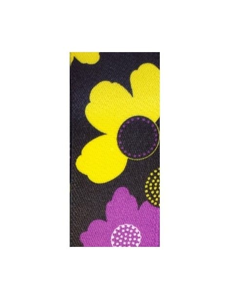 Elastique fantaisie plat 36mm imprime fleurs jaunes-vente au cm