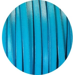Cordon de cuir plat 6mm x 2mm bleu azur-vente au cm