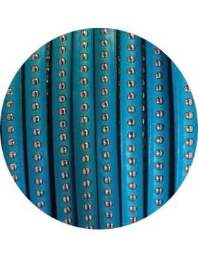 Cordon de cuir plat 6mm turquoise a billes-vente au cm